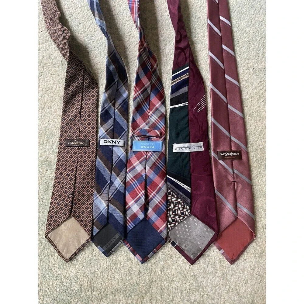 Lot of 5 Assorted Branded Designer Ties - DKNY Countess Mara YSL Givenchy Valent